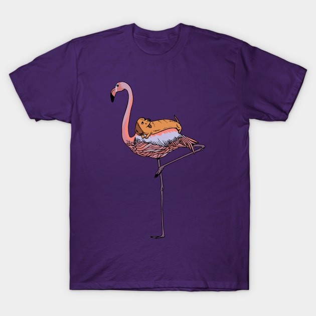 Flamingo and Dachshund T-Shirt by huebucket